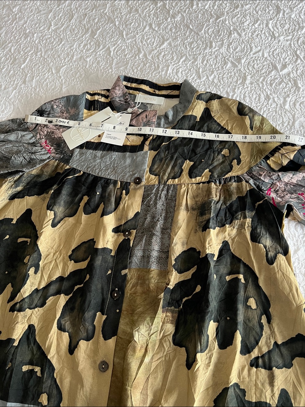 NOEN Button-Up LS Shirt Blouse Multi Abstract Botanical Print Women's Size 10 - Picture 11 of 15